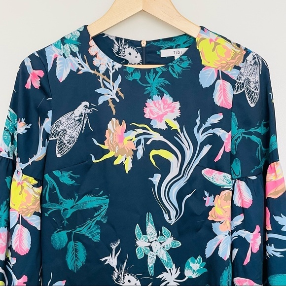 NWOT! Tibi Navy Gothic Floral Shift‎ Dress with Blouson Sleeves Size 2 - Picture 3 of 13